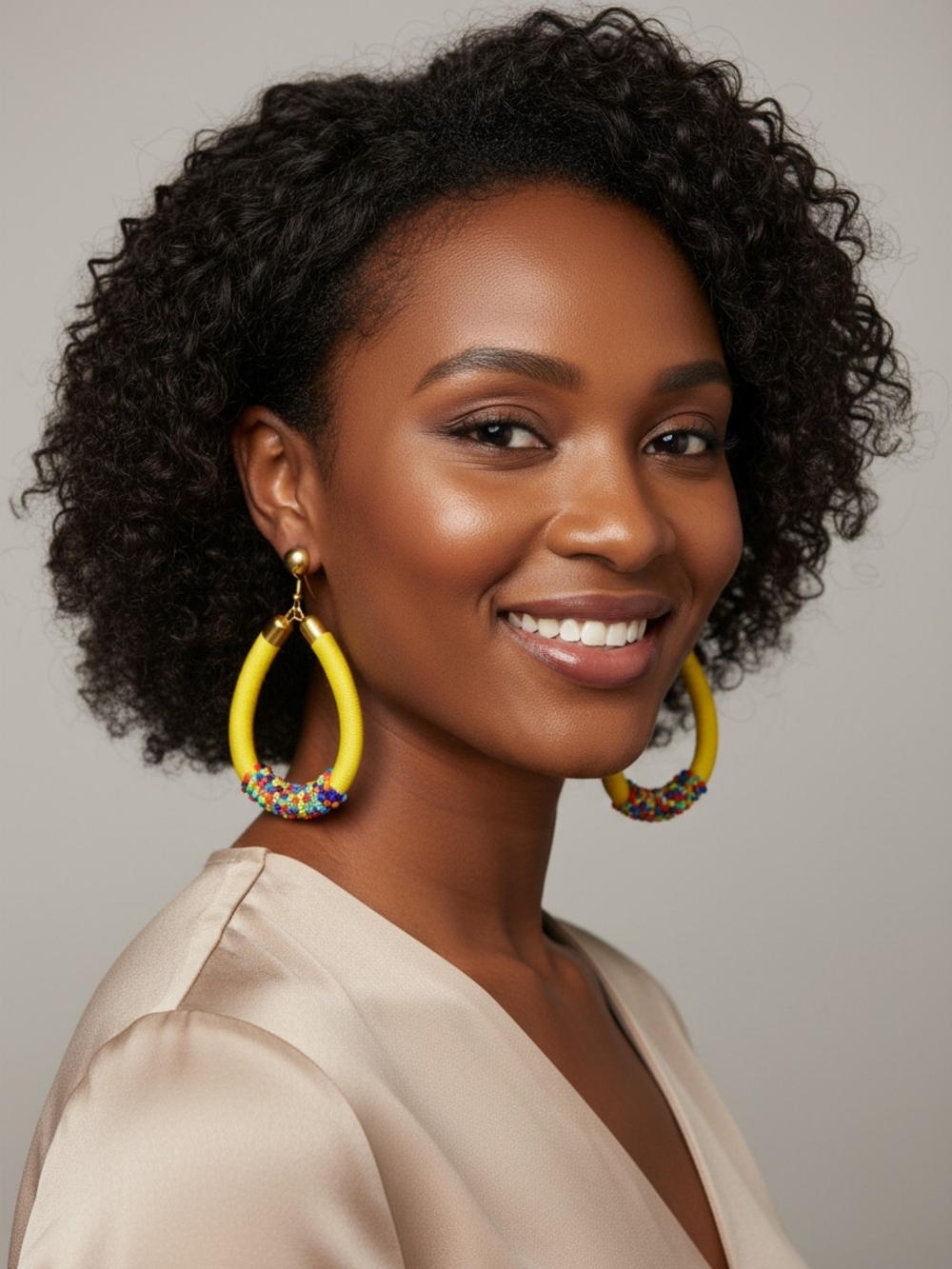Bright Yellow Beaded Hoop Earrings for Women